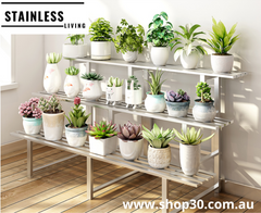 F : 3 Tiers Stainless Flower Plants Display Stand Length 150CM, Tier Width 20CM/25CM Indoor Or Outdoor