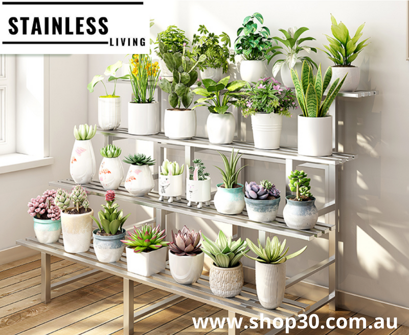 I : 4 Tiers Stainless Flower Plants Display Stand Length 150CM, Tier Width 20CM/25CM,Indoor Or Outdoor