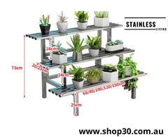 F : 3 Tiers Stainless Flower Plants Display Stand Length 150CM, Tier Width 20CM/25CM Indoor Or Outdoor