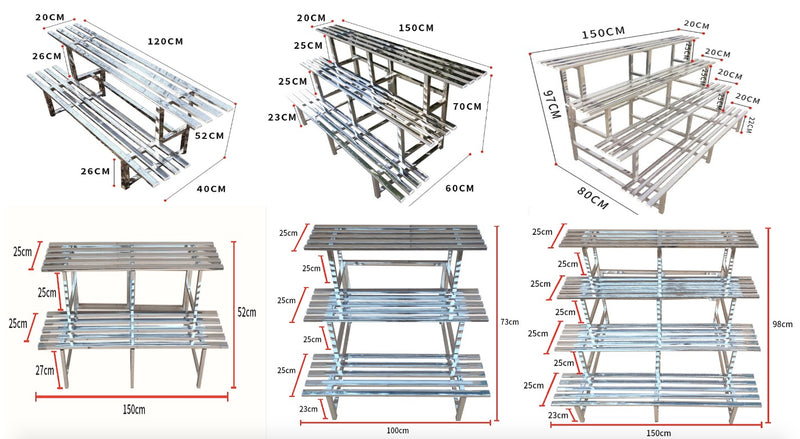 D : 3 Tiers Stainless Flower Plants Display Stand Length 100CM, Tier Width 20CM/25CM Indoor Or Outdoor