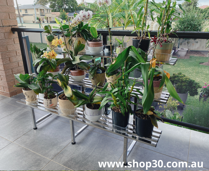 E : 3 Tiers Stainless Flower Plants Display Stand Length 120CM, Tier Width 20CM/25CM Indoor Or Outdoor