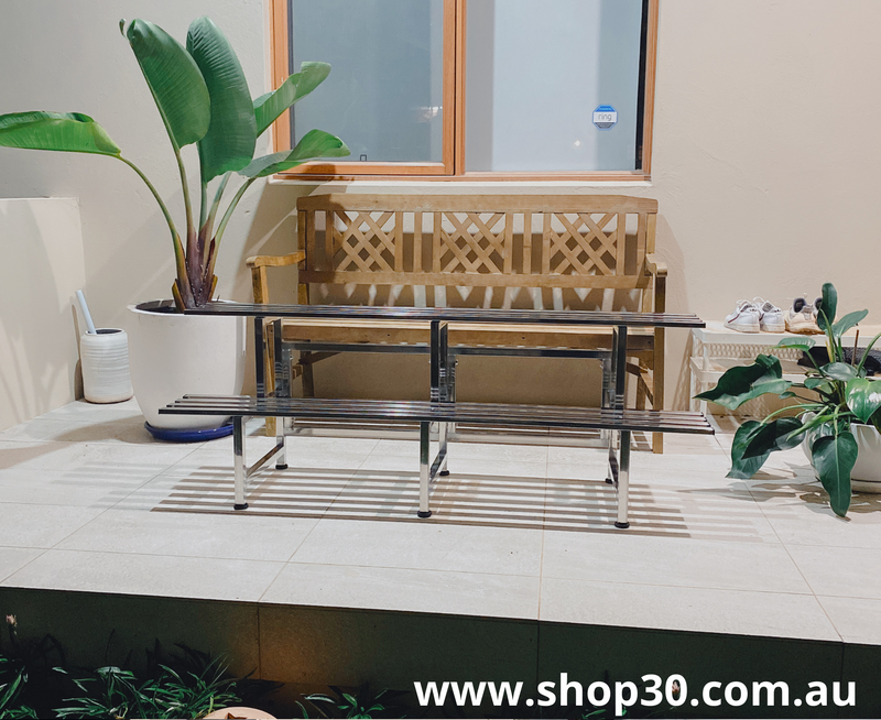 C : 2 Tiers Stainless Flower Plants Display Stand Length 150CM, Tier Width 20CM/25CM Indoor Or Outdoor