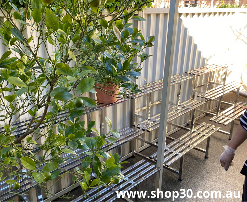 H : 4 Tiers Stainless Flower Plants Display Stand Length 120CM, Tier Width 20CM/25CM,Indoor Or Outdoor