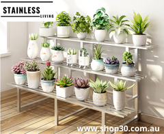 D : 3 Tiers Stainless Flower Plants Display Stand Length 100CM, Tier Width 20CM/25CM Indoor Or Outdoor