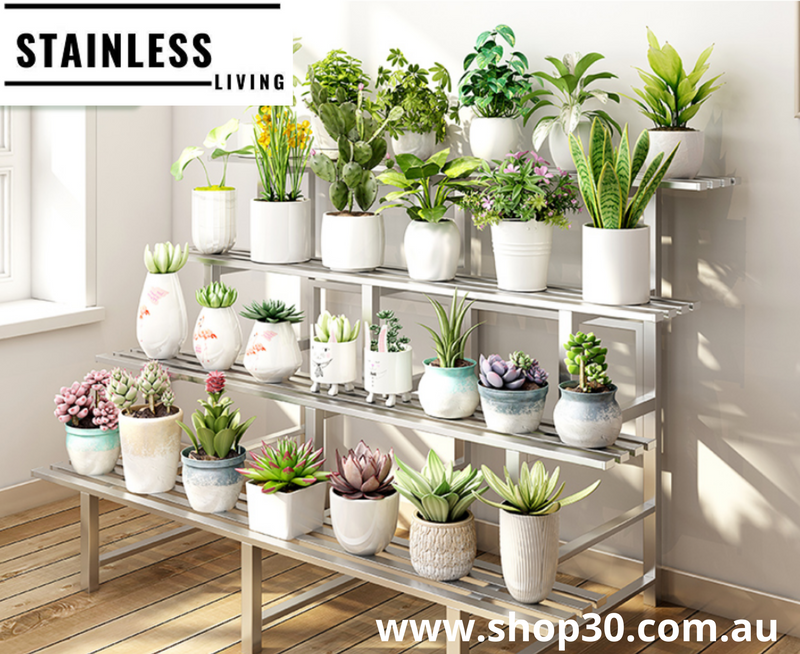 G : 4 Tiers Stainless Flower Plants Display Stand Length 100CM, Tier Width 20CM/25CM,Indoor Or Outdoor